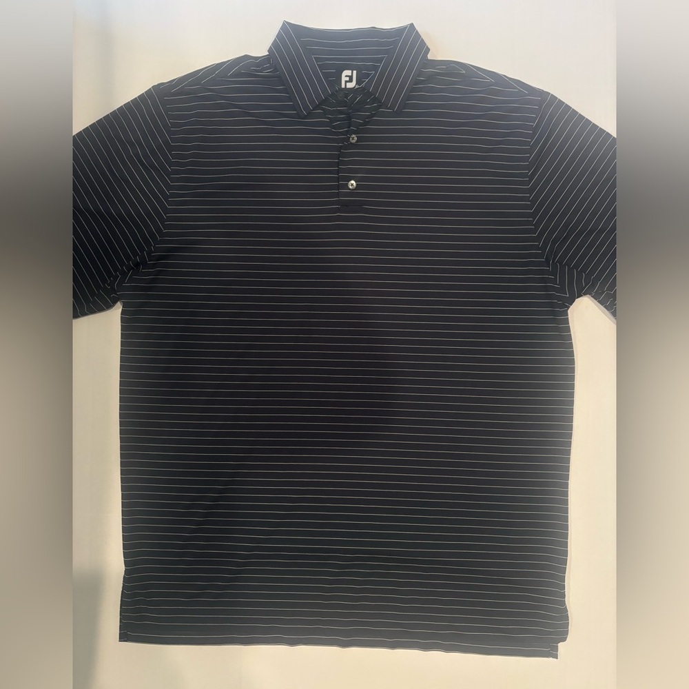 FootJoy Polo Shirt Mens XL Navy Blue White Striped Golf Performance Stretch READ